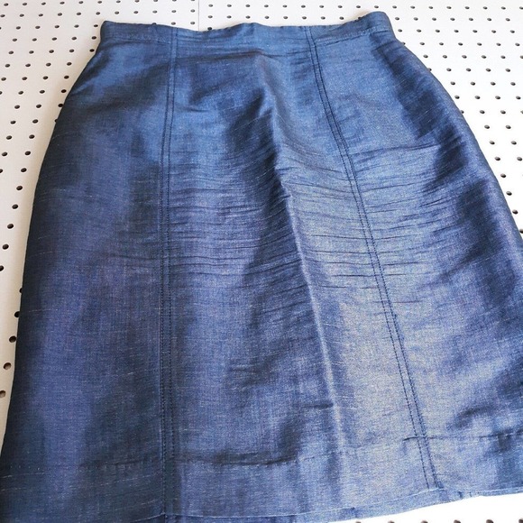 DONCASTER Shimmering Blue Knee Length Skirt Womens Size 6 Linen Blend - Picture 7 of 11